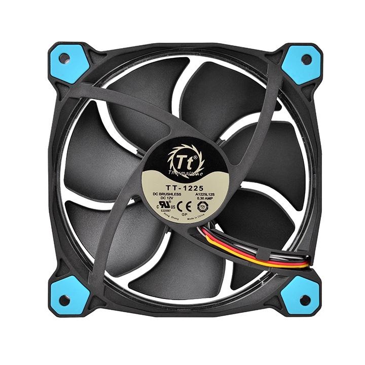 Thermaltake Riing 12 Series Blue High Static Pressure 120mm Circular LED Ring Case/Radiator Fan with Anti-Vibration Mounting System Cooling CL-F038-PL12BU-A 