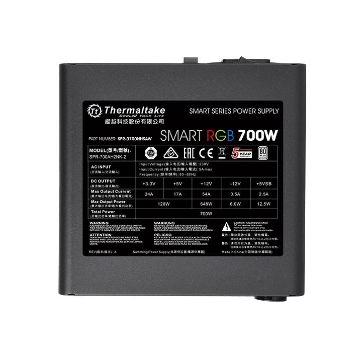 Thermaltake Smart RGB 700W 80 256-Color RGB Fan ATX 12V 2.3 Kaby Lake Ready Power Supply 5 Yr Warranty Power Supply PS-SPR-0700NHFAWU-1 