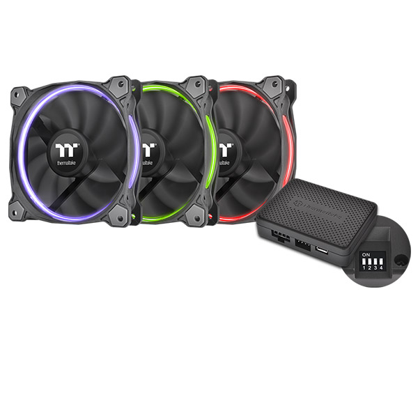 Triple Pack CL-F051-PL14SW-A Thermaltake 14 RGB TT Premium Edition 140mm Software Enabled Circular RGB LED Ring Case/Radiator Fan 
